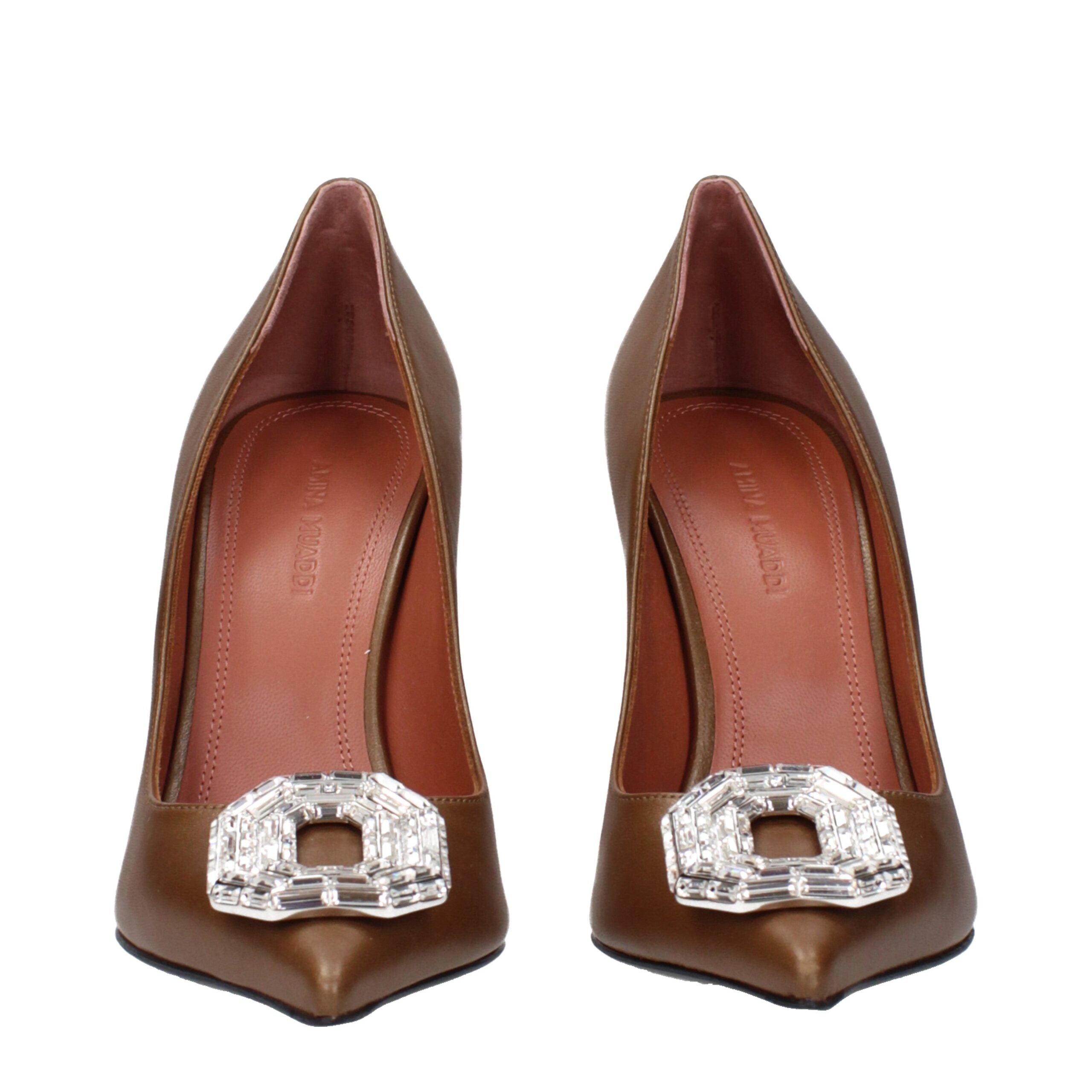 Amina Muaddi Braune Leder Pumps mit hohem Absatz