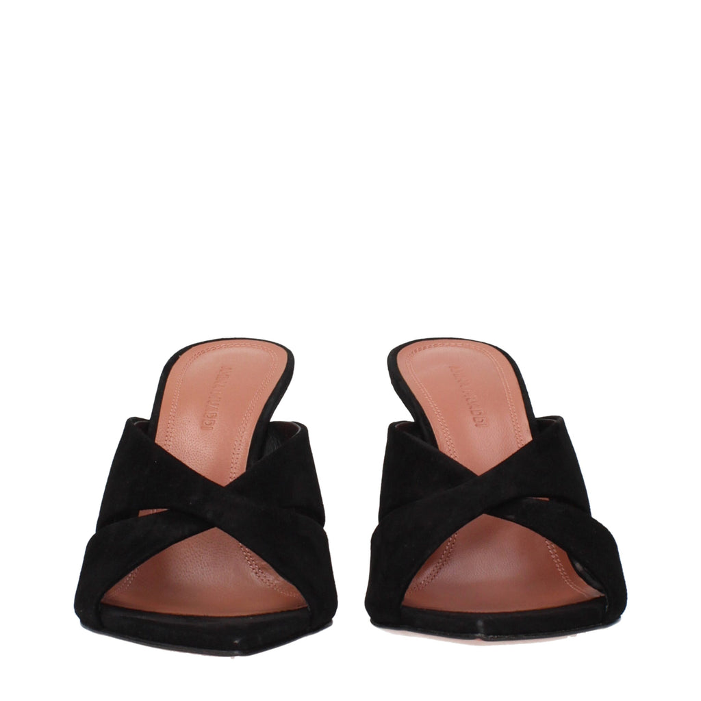 Amina Muaddi Schwarze Leder-Stiletto-Sandalen