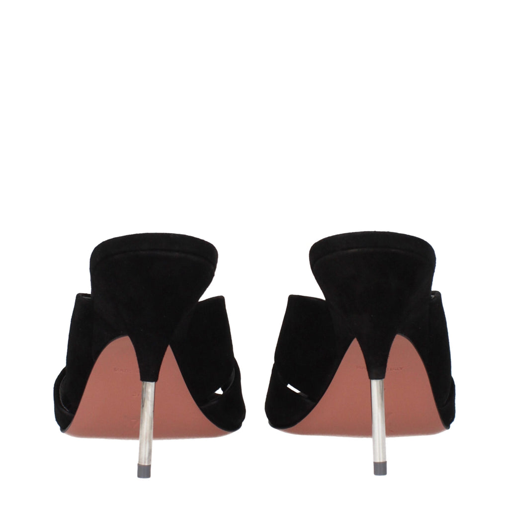 Amina Muaddi Schwarze Leder-Stiletto-Sandalen
