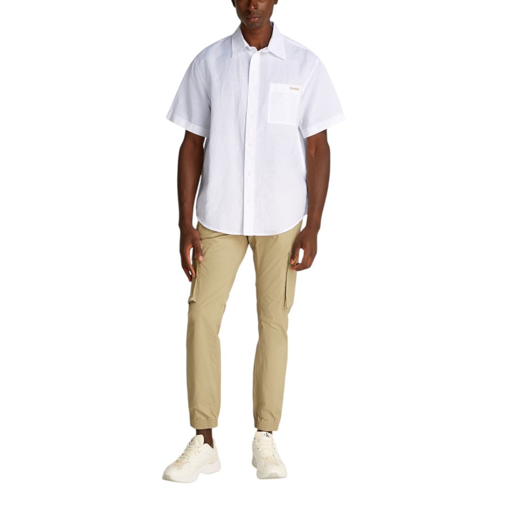 Calvin Klein Jeans Weißes Leinen-Kurzarmhemd