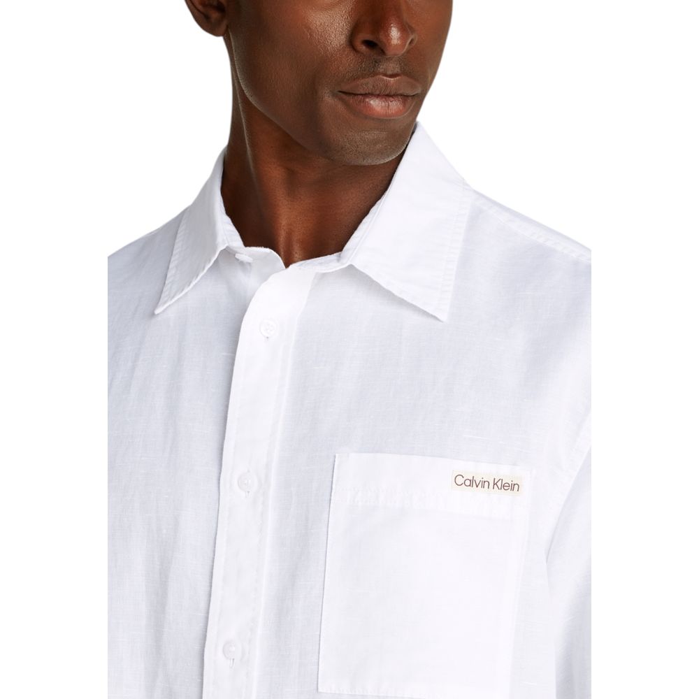 Calvin Klein Jeans Weißes Leinen-Kurzarmhemd