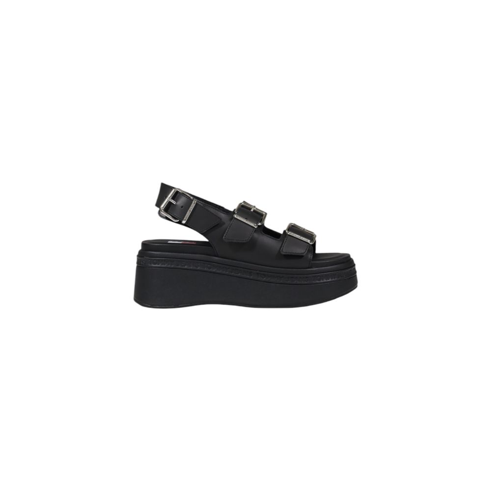 Tommy Hilfiger Jeans Schwarze Leder-Sandale