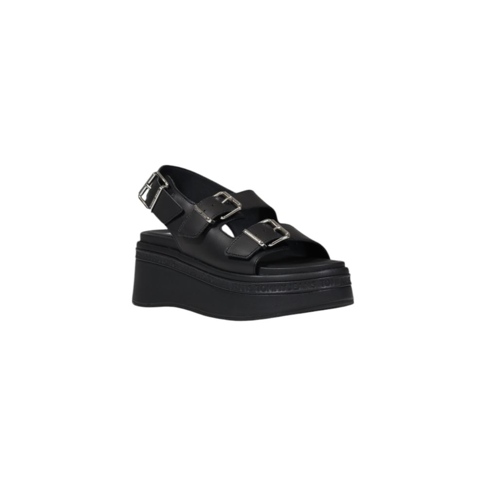 Tommy Hilfiger Jeans Schwarze Leder-Sandale