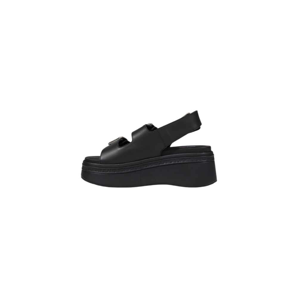 Tommy Hilfiger Jeans Schwarze Leder-Sandale