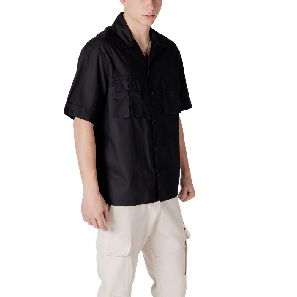 Antony Morato Schwarzes Lyocell-Kurzarmhemd