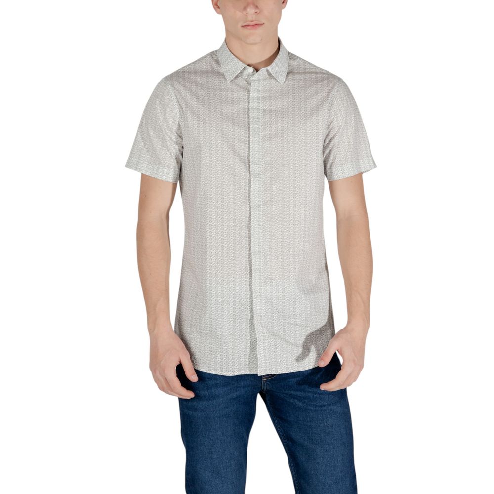 Armani Exchange Cremefarbenes Baumwoll-Kurzarmhemd