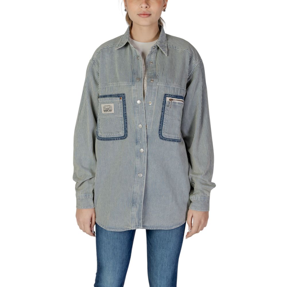 Replay Blaue Baumwollbluse
