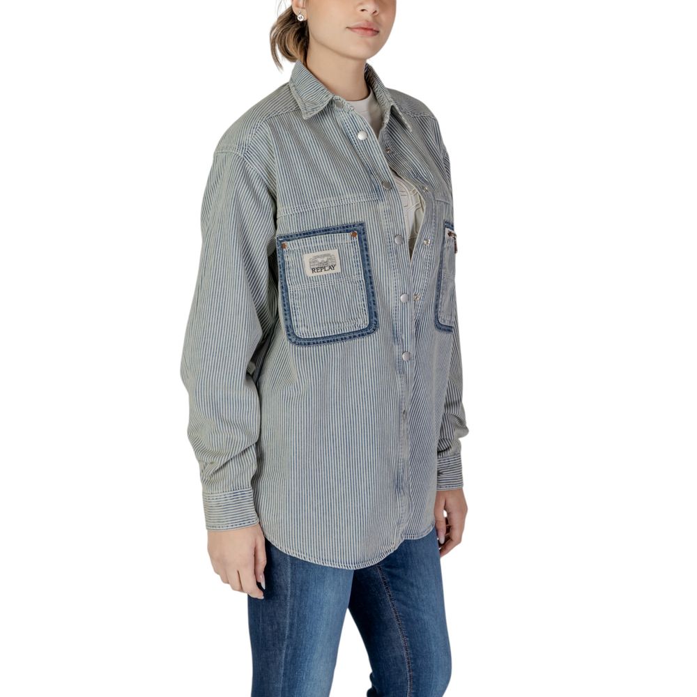 Replay Blaue Baumwollbluse