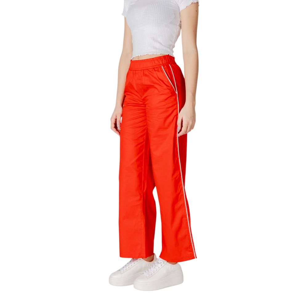 Only Red Cotton Trousers for Leisure
