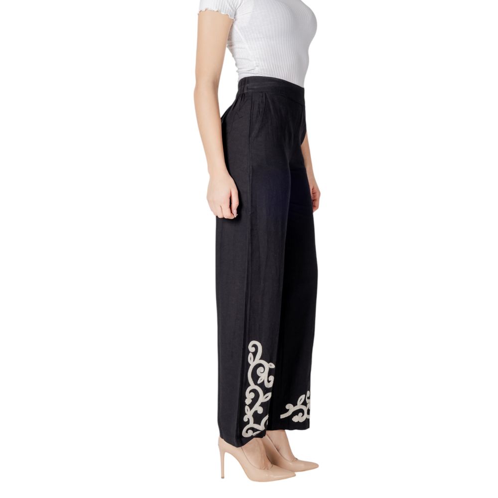 Vila Clothes Black Viscose Trousers