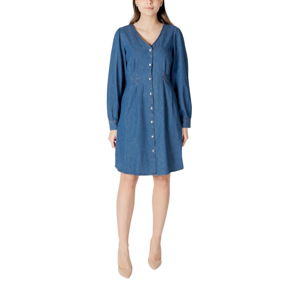 ICHI Blaues Baumwoll-Kurzkleid