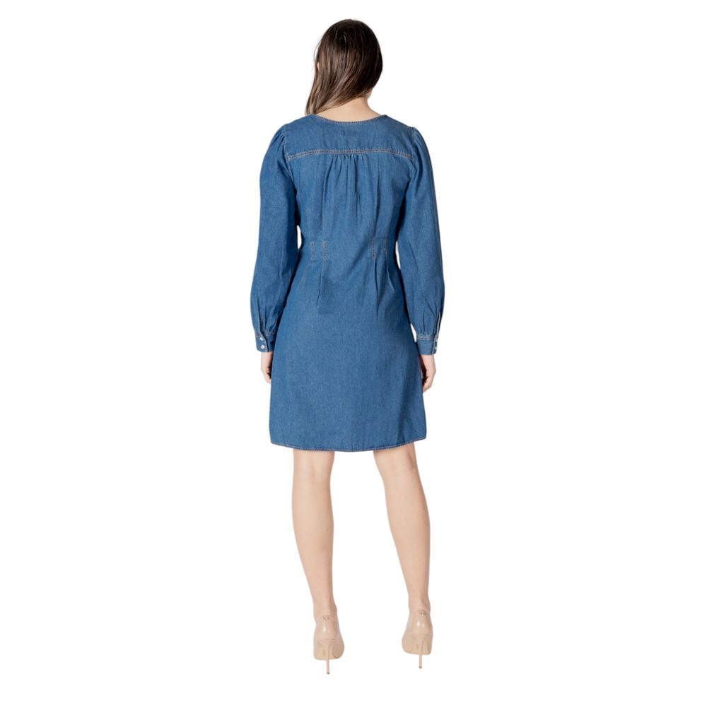 ICHI Blaues Baumwoll-Kurzkleid