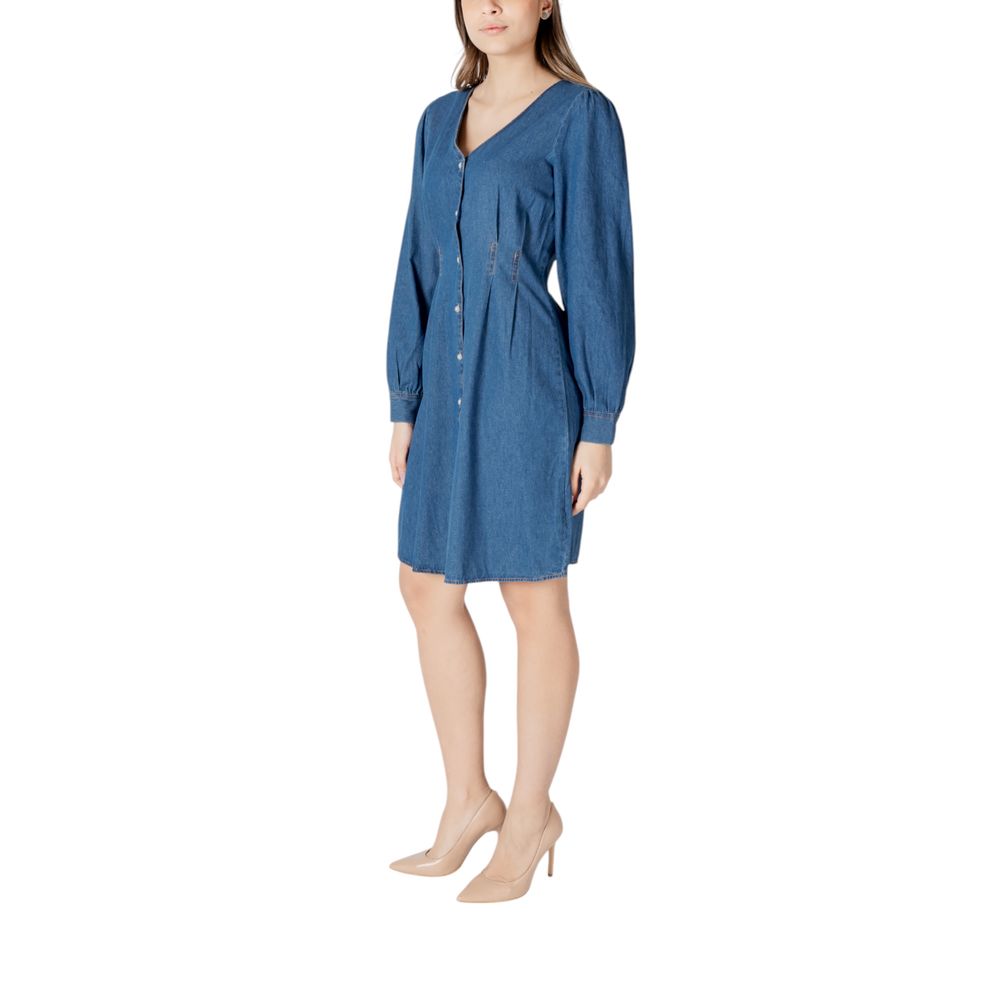 ICHI Blaues Baumwoll-Kurzkleid