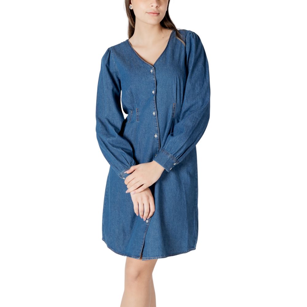 ICHI Blaues Baumwoll-Kurzkleid