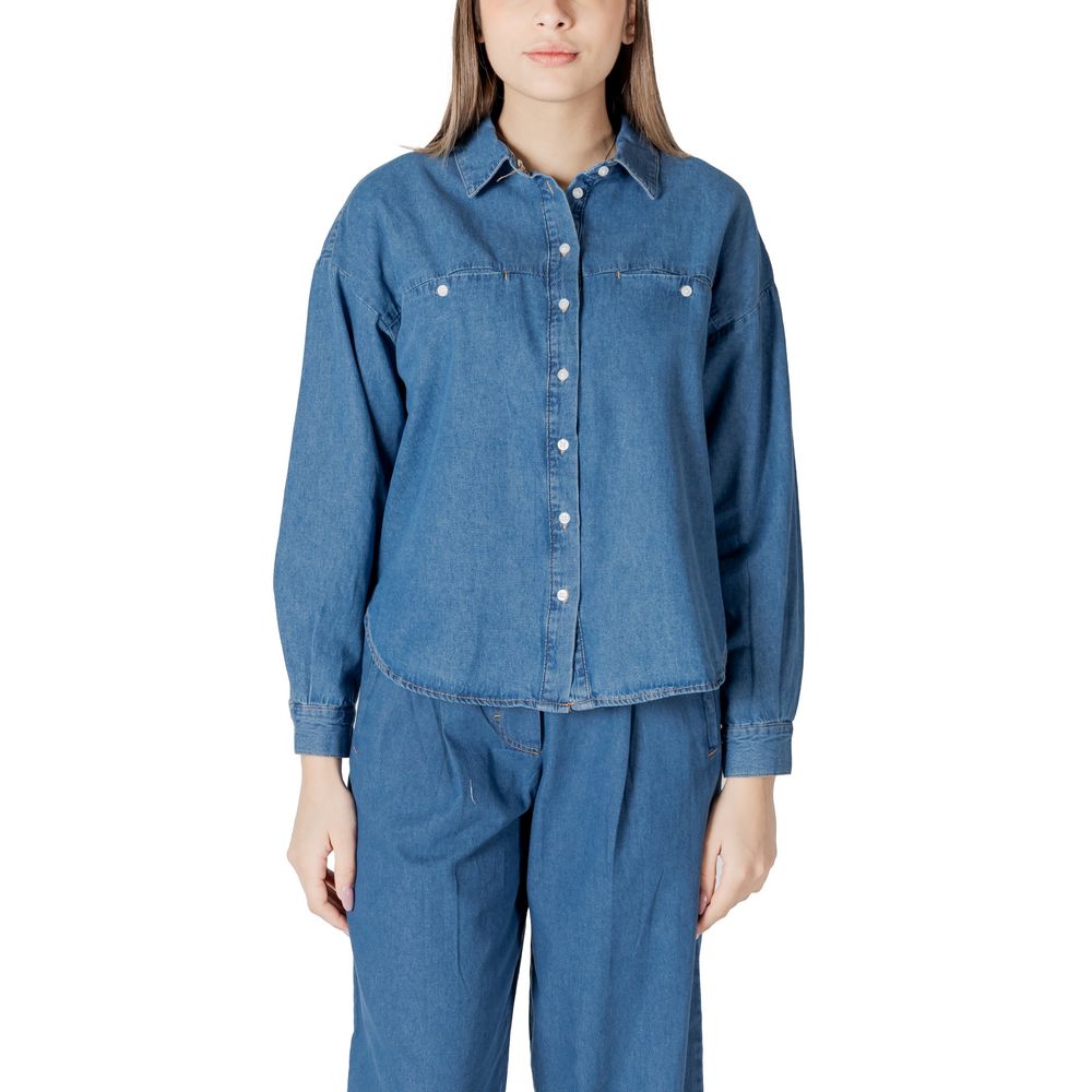 ICHI Blaue Baumwollbluse