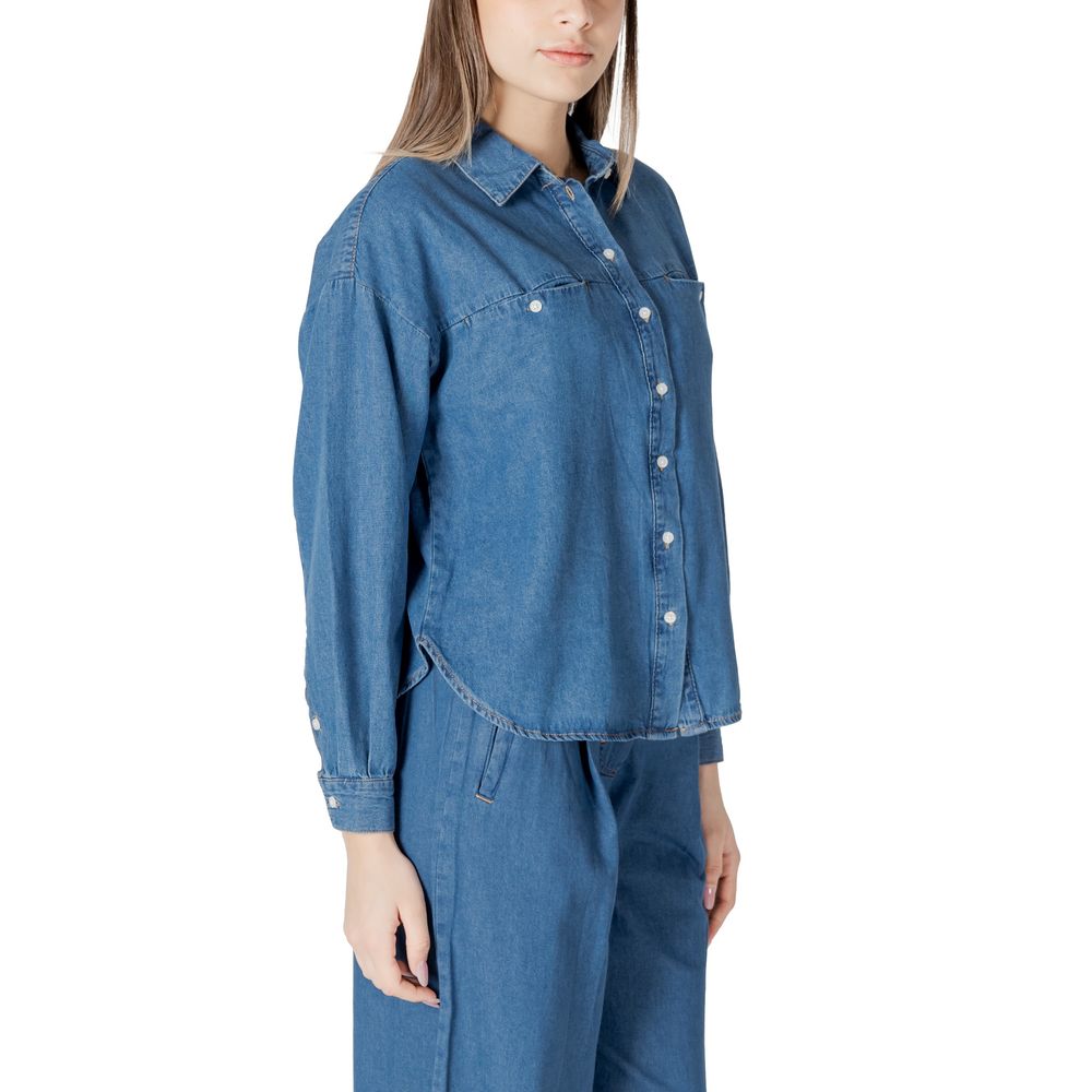 ICHI Blaue Baumwollbluse