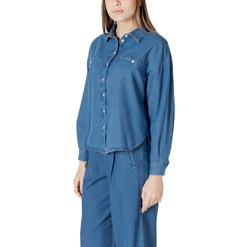 ICHI Blaue Baumwollbluse