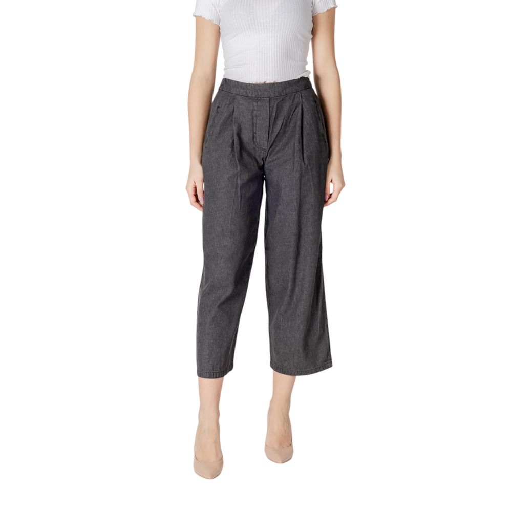 ICHI Schwarze Baumwoll-Cropped-Jeans