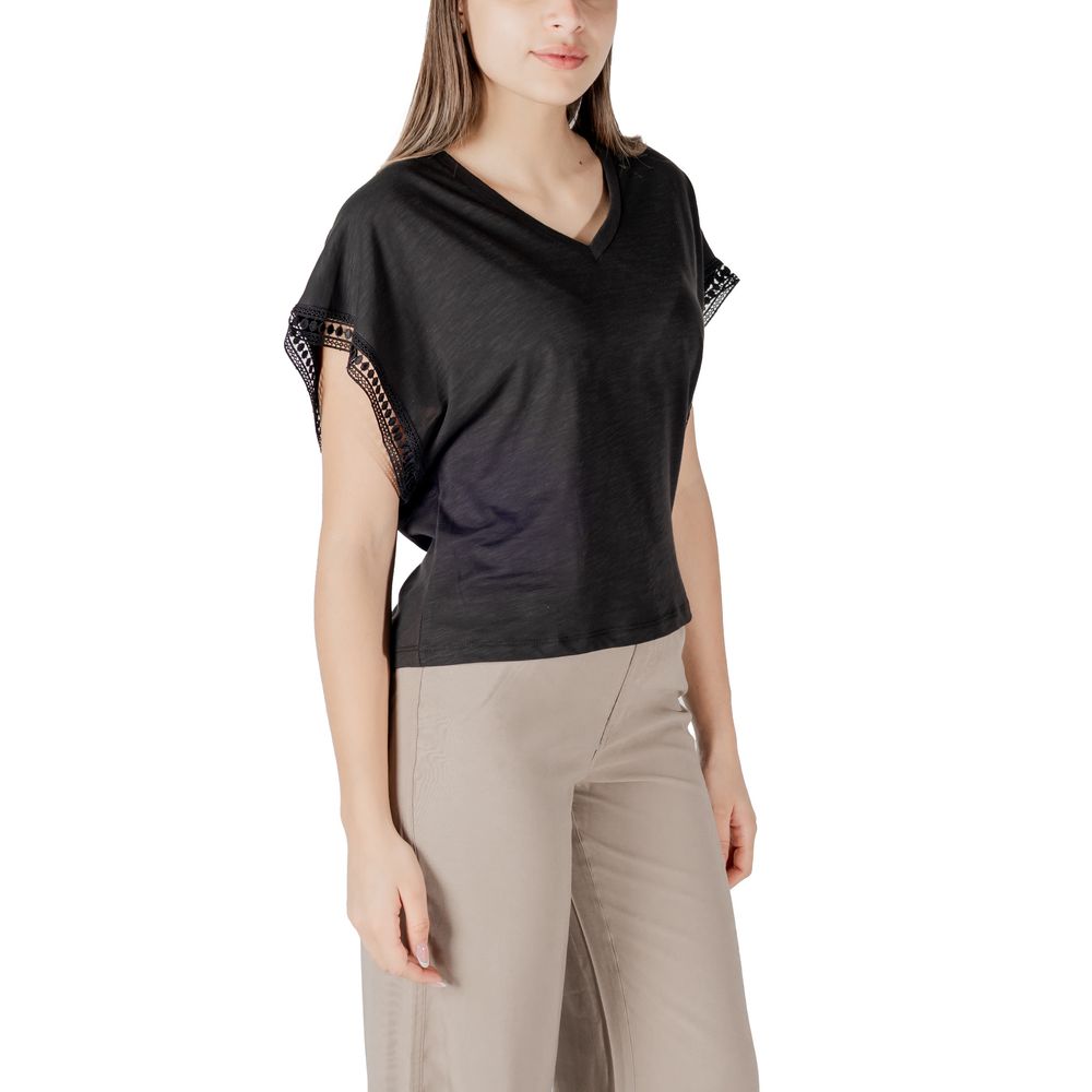 ICHI Schwarzes T-Shirt aus Baumwolle