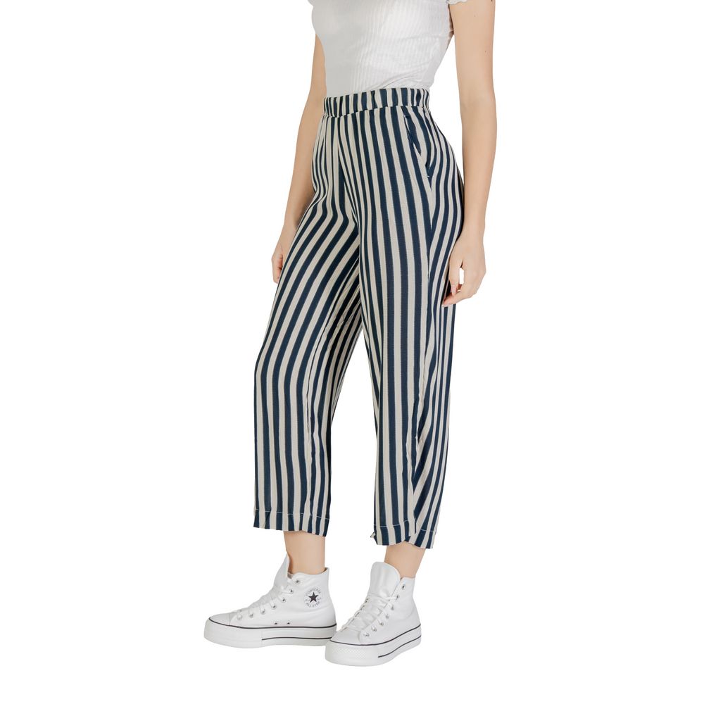 ICHI Blaue Viskose-Cropped-Hose