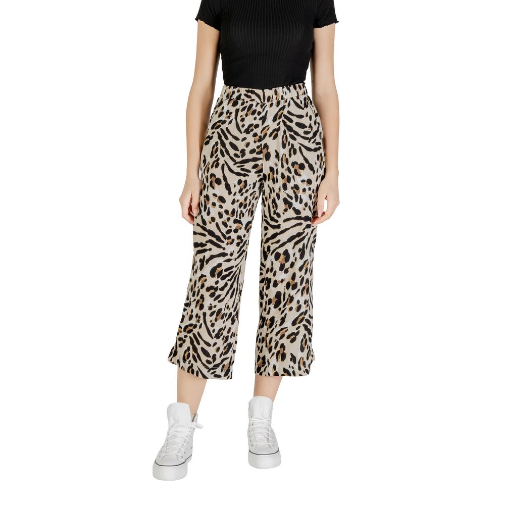 ICHI Beige Viscose Cropped Trousers