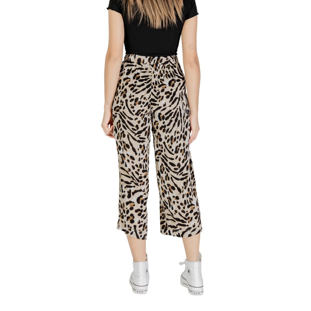 ICHI Beige Viscose Cropped Trousers