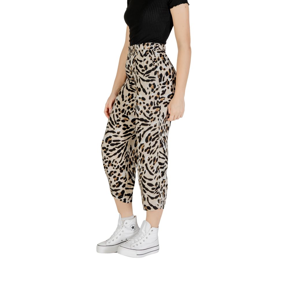ICHI Beige Viscose Cropped Trousers