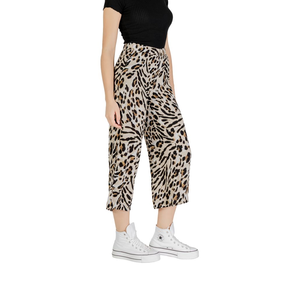 ICHI Beige Viscose Cropped Trousers