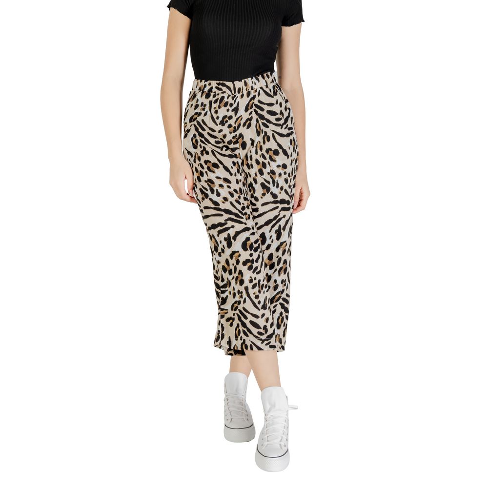 ICHI Beige Viscose Cropped Trousers