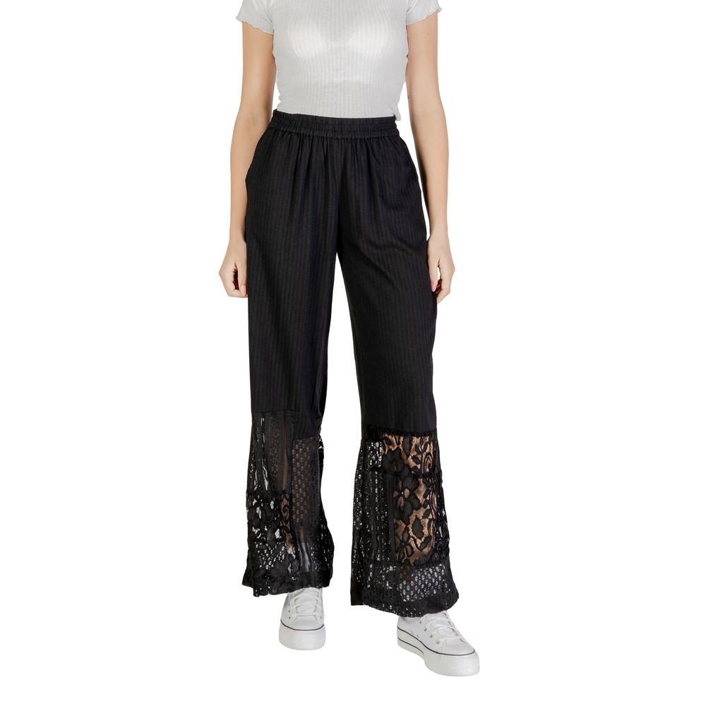 ICHI Black Cotton Trousers