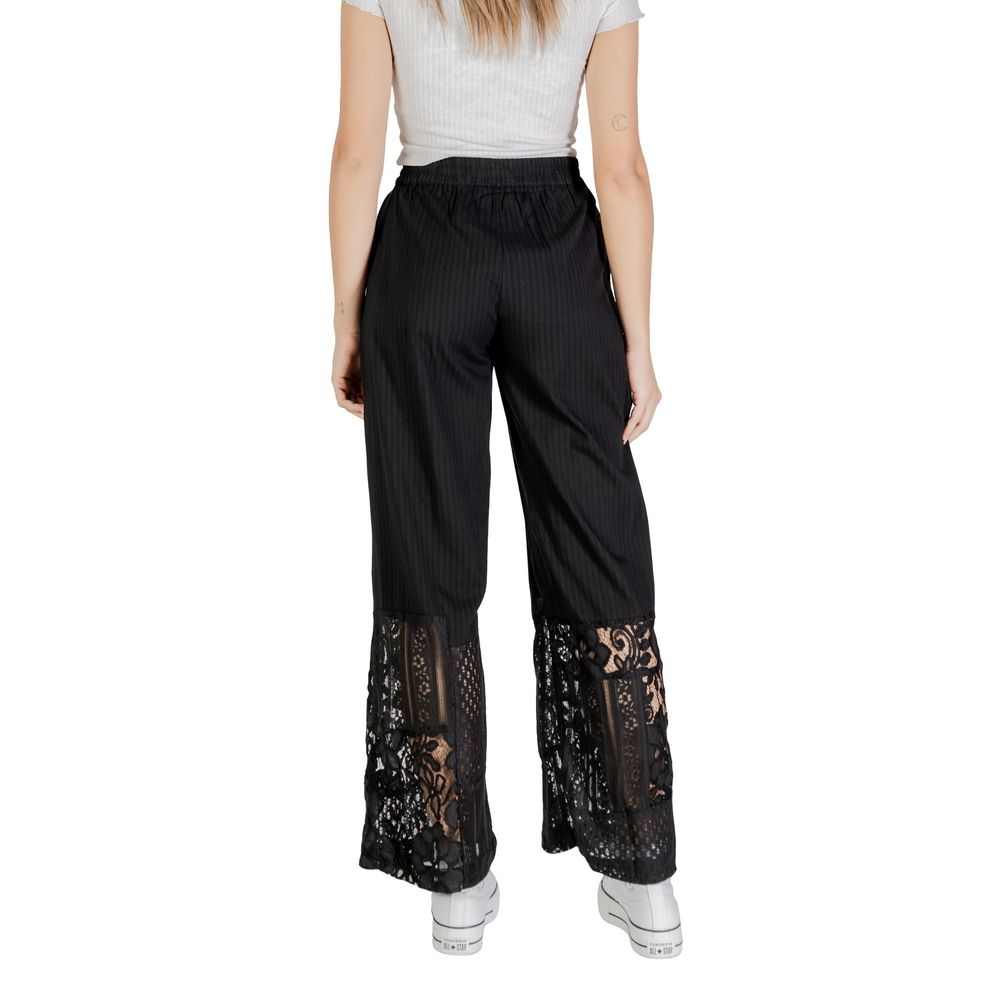 ICHI Black Cotton Trousers