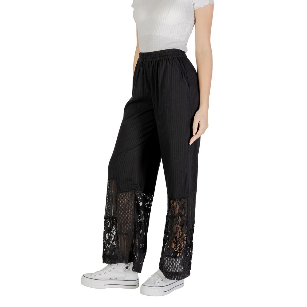 ICHI Black Cotton Trousers