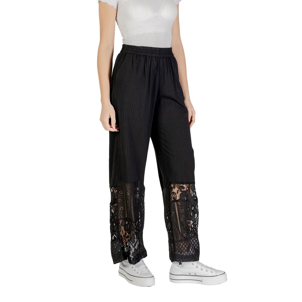 ICHI Black Cotton Trousers