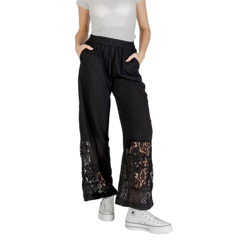ICHI Black Cotton Trousers