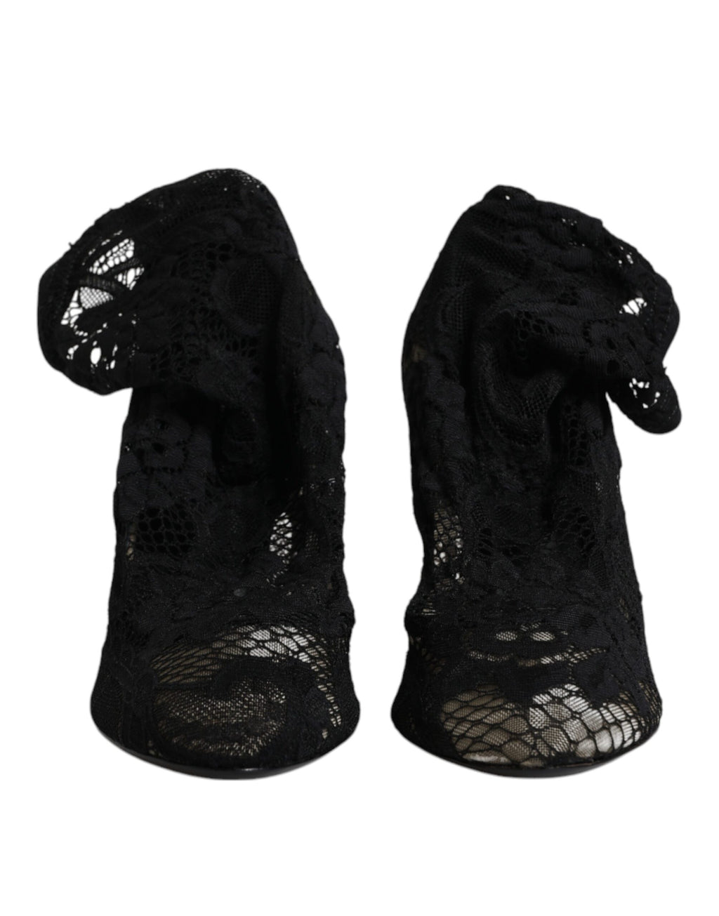 Dolce & Gabbana Schwarze Spitze Stretch Heels Mittlere Wadenstiefel Schuhe