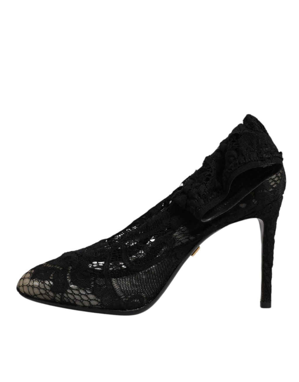 Dolce & Gabbana Schwarze Spitze Stretch Heels Mittlere Wadenstiefel Schuhe