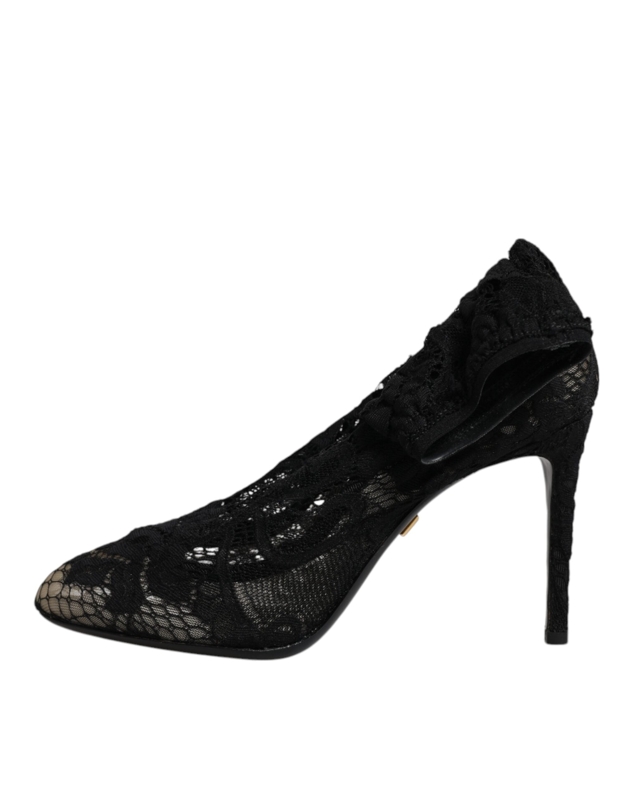 Dolce & Gabbana Schwarze Spitze Stretch Heels Mittlere Wadenstiefel Schuhe