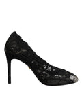 Dolce & Gabbana Schwarze Spitze Stretch Heels Mittlere Wadenstiefel Schuhe
