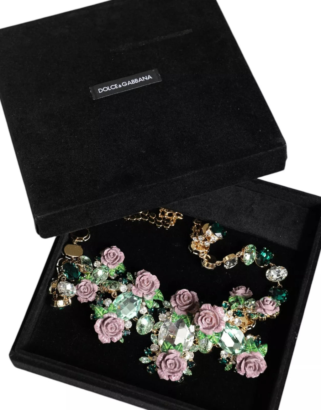 Dolce & Gabbana Gold-Messing-Gliederkette Rose Petal Crystal Halskette
