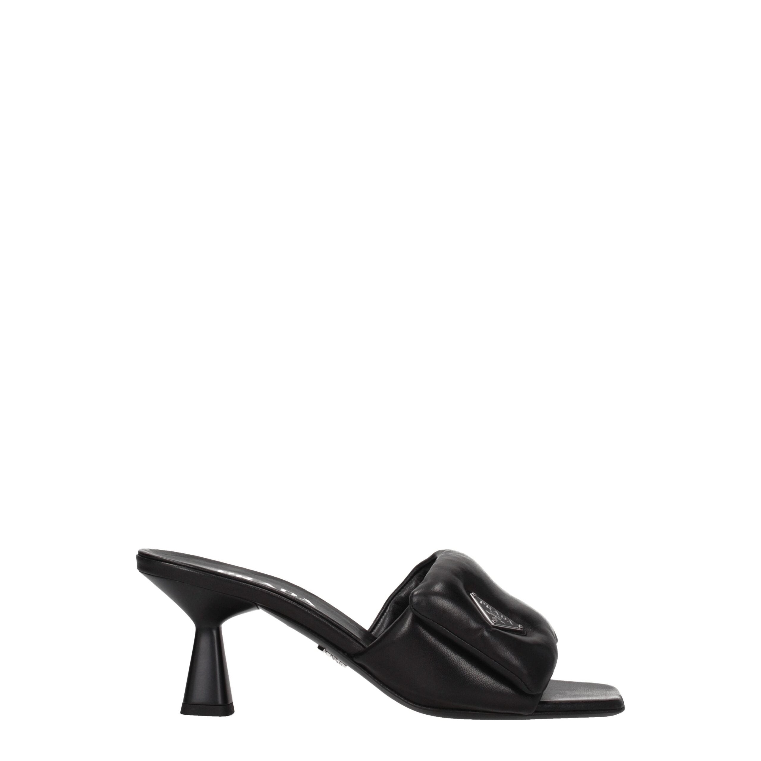 Prada Schwarze Leder Plateau-Sandalen