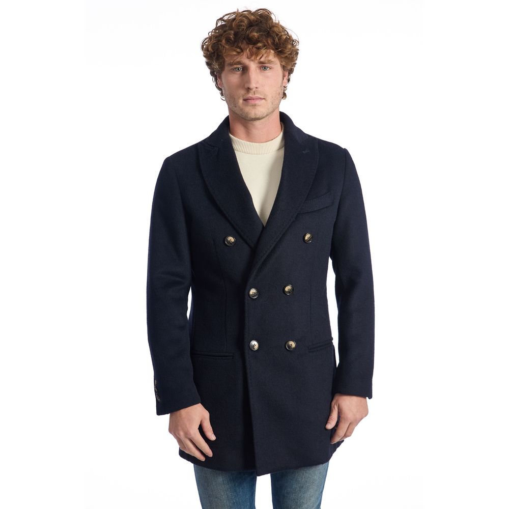 Roberto Pepe Luxury Men's Blue Wool Coat