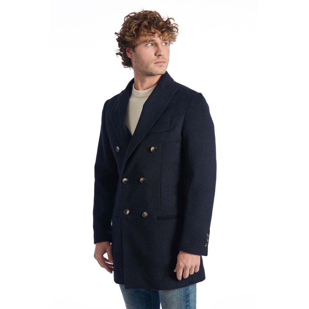 Roberto Pepe Luxury Men's Blue Wool Coat