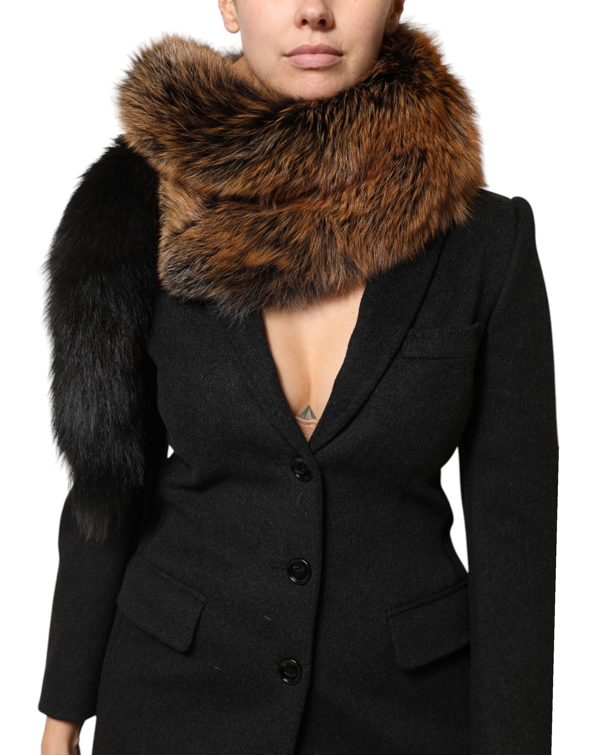 Dolce & Gabbana Brauner Rotfuchsfell-Hals-Kaschmir-Wärmer-Schal