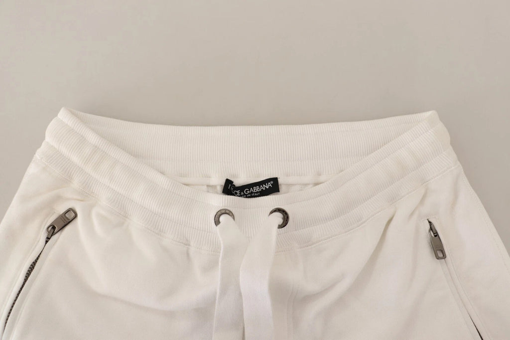 Dolce & Gabbana White Cotton Logo-Patch Sweatpants Joggers