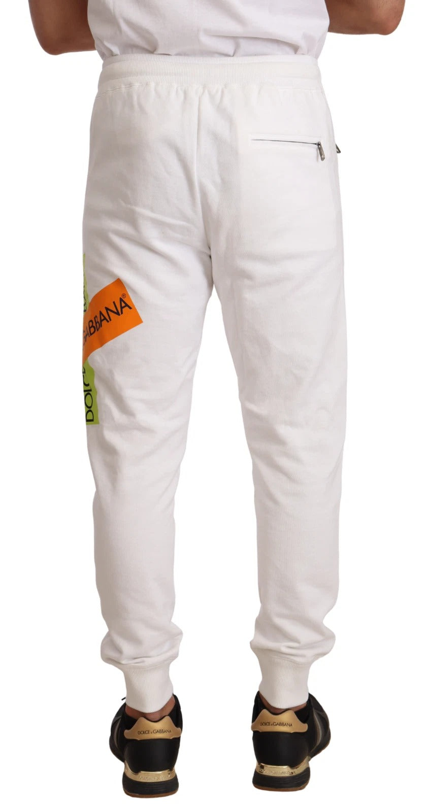 Dolce & Gabbana White Cotton Logo-Patch Sweatpants Joggers