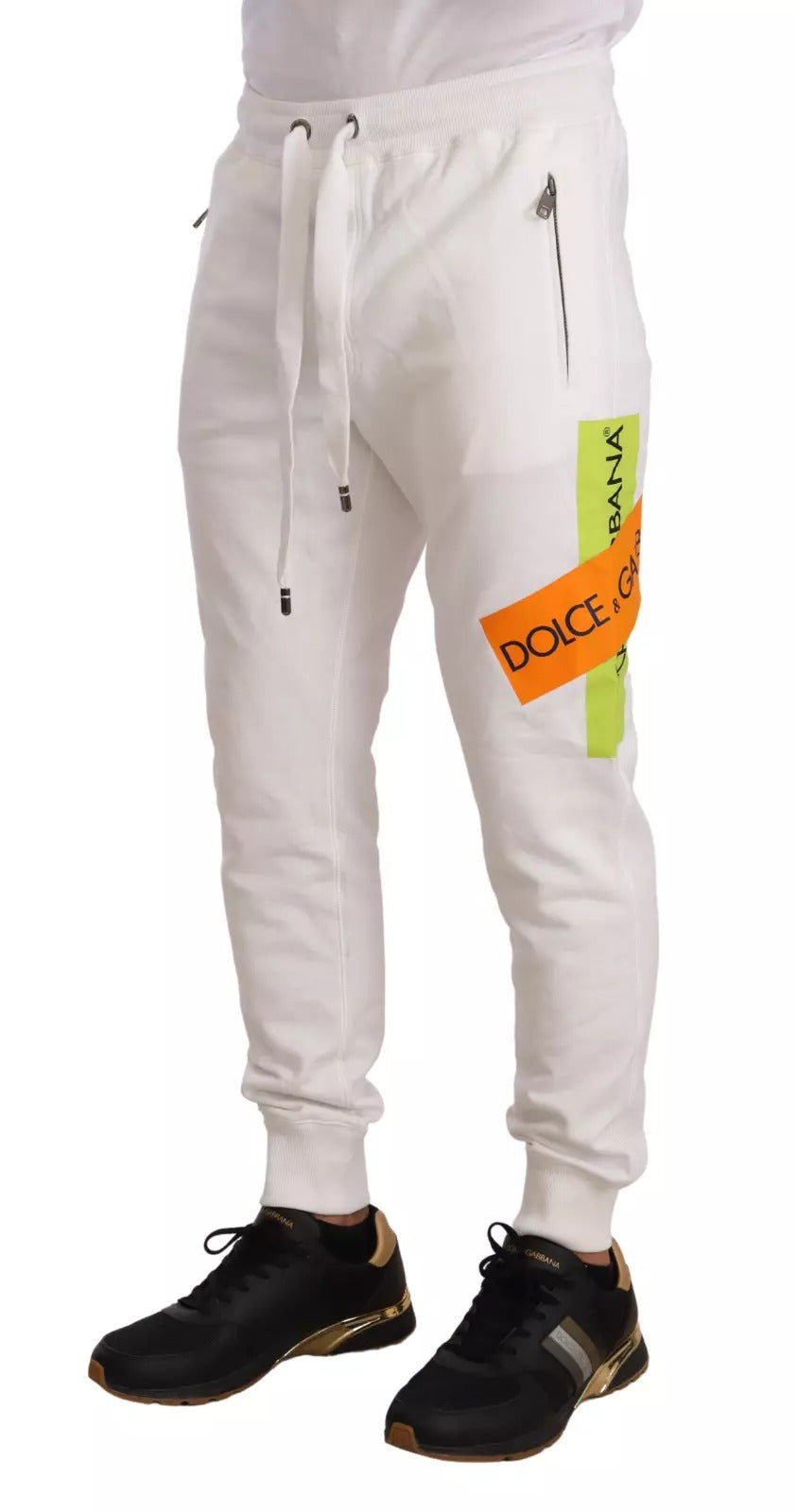 Dolce & Gabbana White Cotton Logo-Patch Sweatpants Joggers
