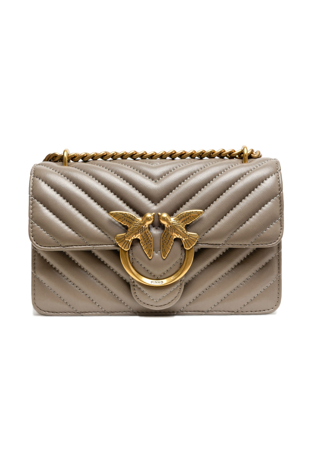 PINKO Graue Leder Love One Mini Umhängetasche