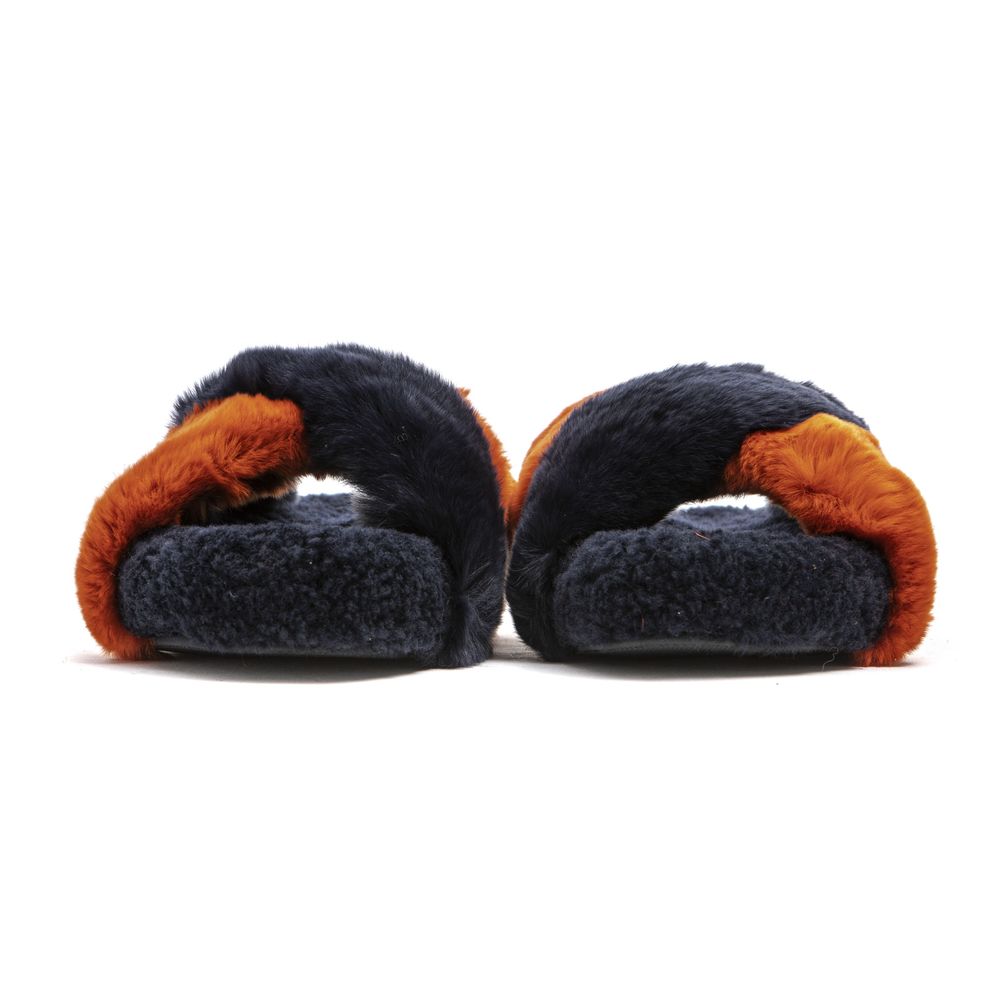 Mr&Mrs Italy Women's Blue Rabbit Fur Sandals