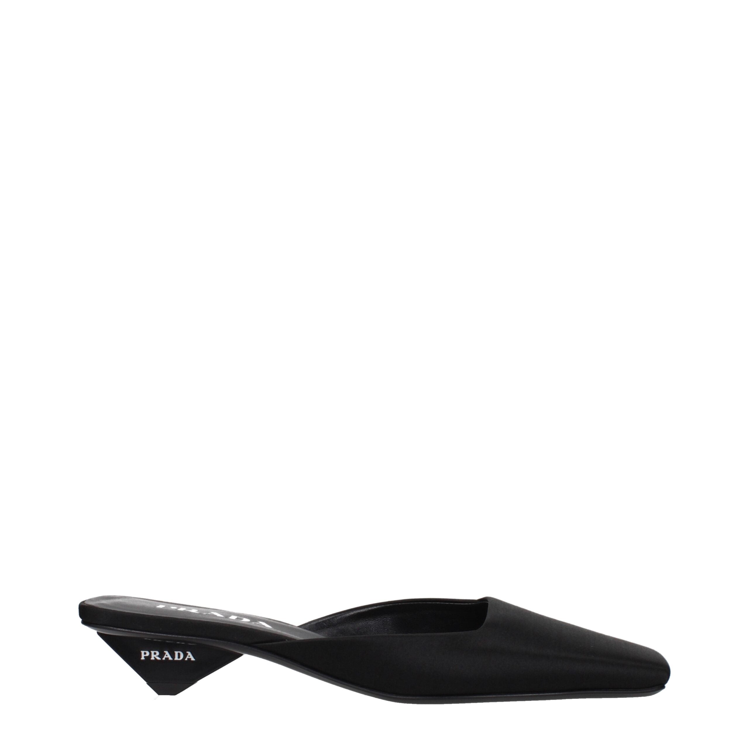 Prada Schwarze Satin-Flachsandalen