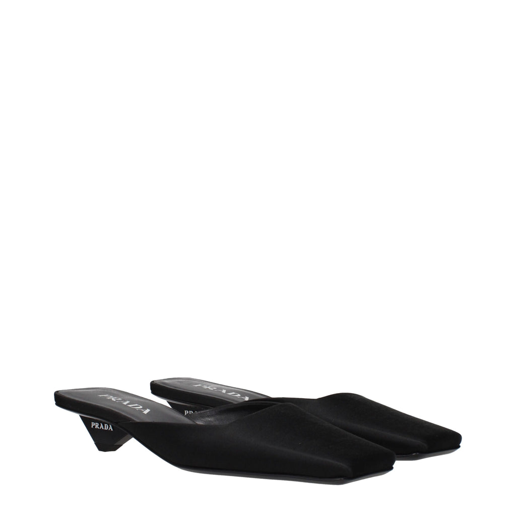 Prada Schwarze Satin-Flachsandalen